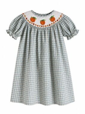 Three Sisters Smocked Pumpkin Plaid Dress